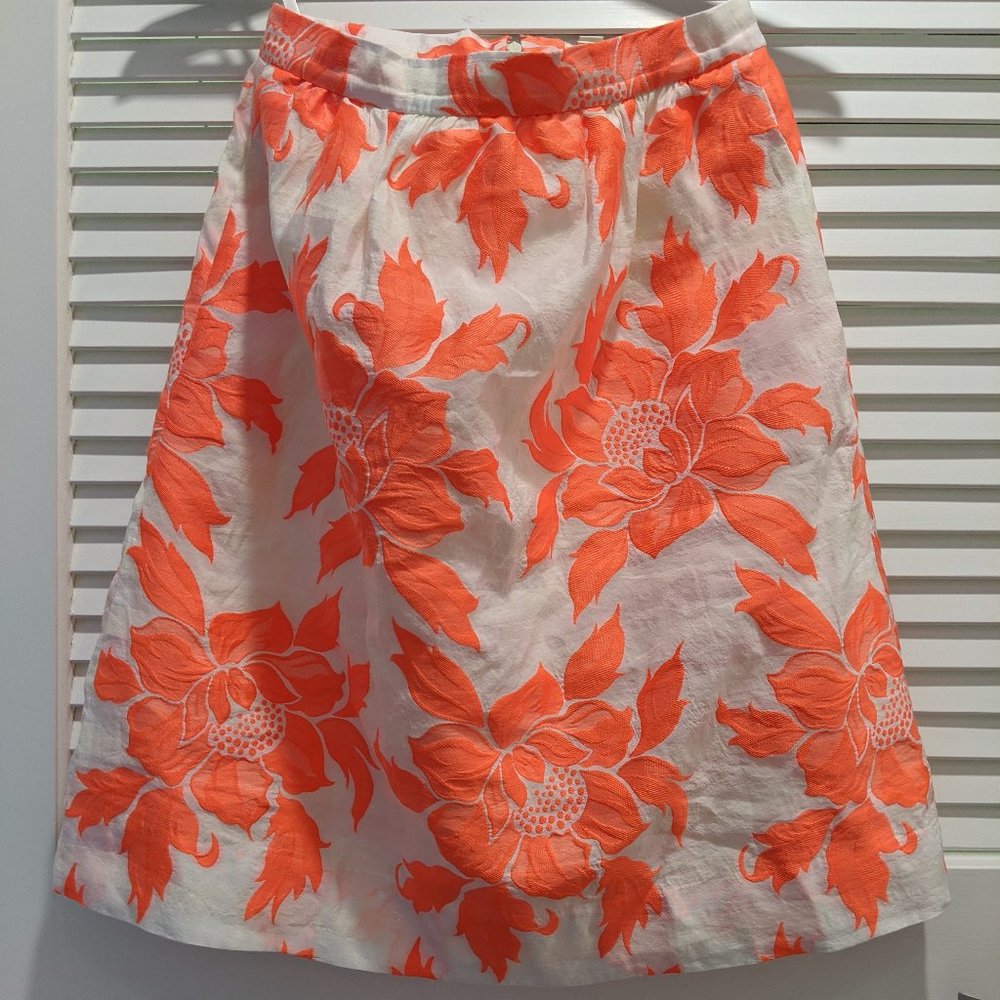 J Crew Neon Orange White Skirt A Line Flounce